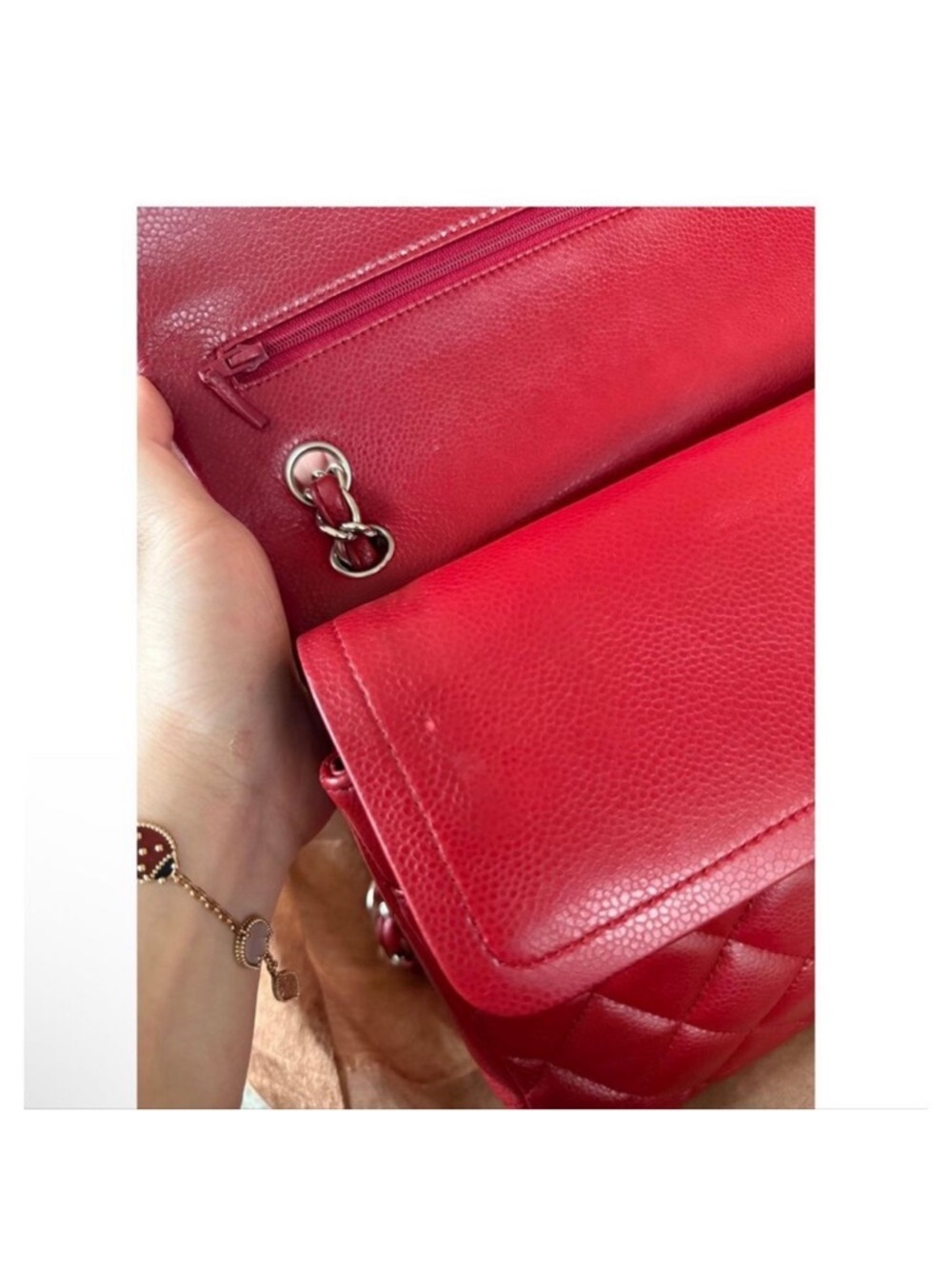 CHANEL Quilted Double Flap Shoulder Bag in Burgundy Red with Silver Hardware - Picture 7 of 13